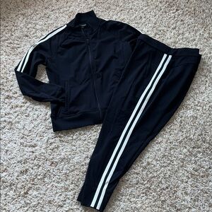 Athleta Black Track Pants & Jacket Set with White Stripes